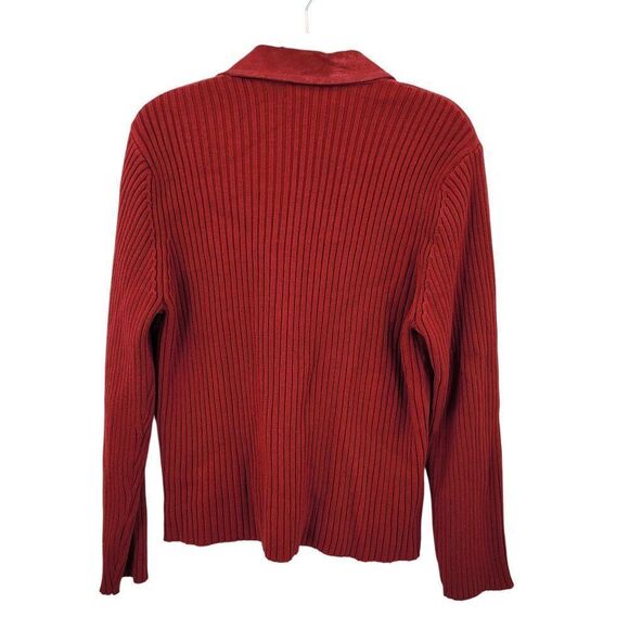 Vtg Red Ribbed Knit Long Sleeve Suede Sweater Jacket Shacket Sz L Cardigan Zip - Picture 2 of 11